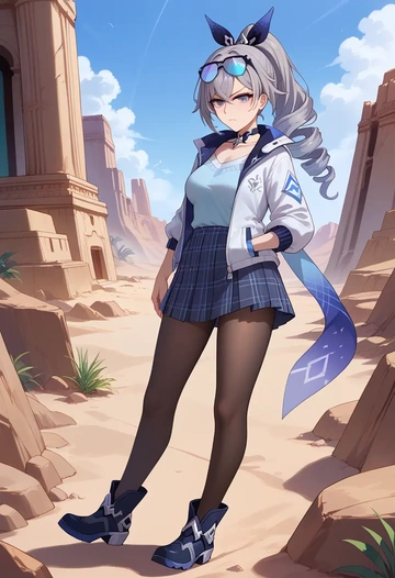 star rail,silver wolf,winter,student uniform,down jacket  - AI generated anime art